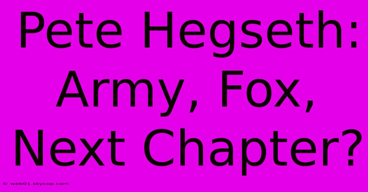 Pete Hegseth: Army, Fox, Next Chapter? 