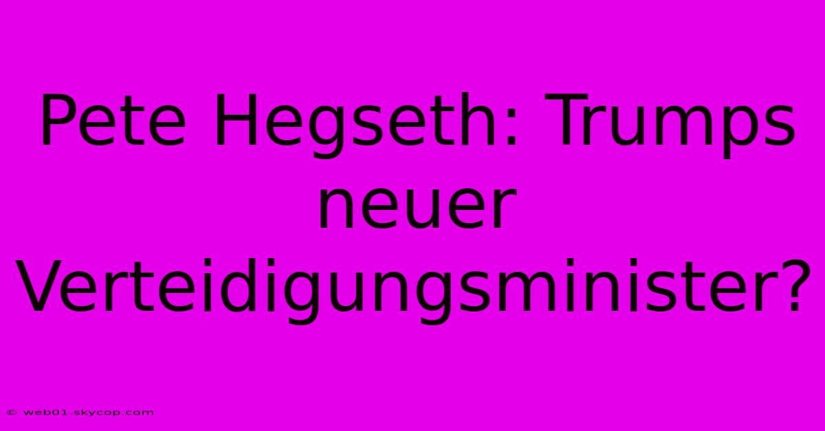 Pete Hegseth: Trumps Neuer Verteidigungsminister?