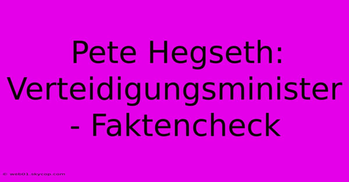 Pete Hegseth: Verteidigungsminister - Faktencheck