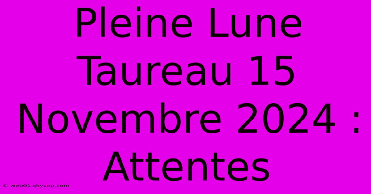 Pleine Lune Taureau 15 Novembre 2024 : Attentes 