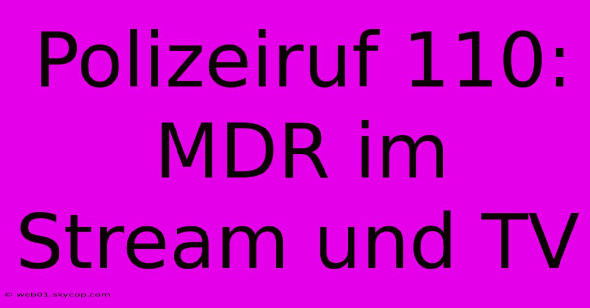 Polizeiruf 110: MDR Im Stream Und TV