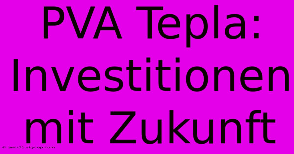 PVA Tepla: Investitionen Mit Zukunft