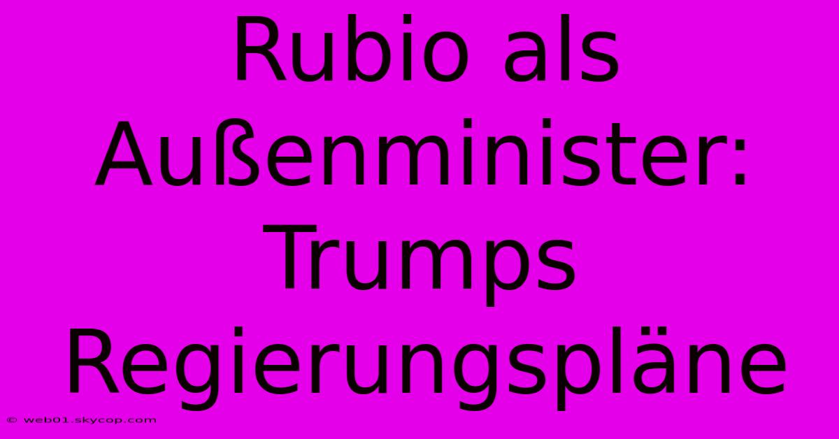 Rubio Als Außenminister: Trumps Regierungspläne 