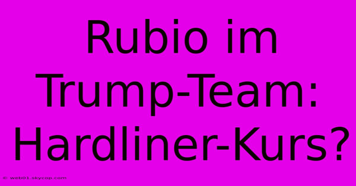 Rubio Im Trump-Team: Hardliner-Kurs?