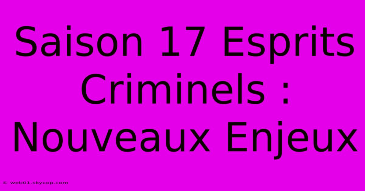 Saison 17 Esprits Criminels : Nouveaux Enjeux