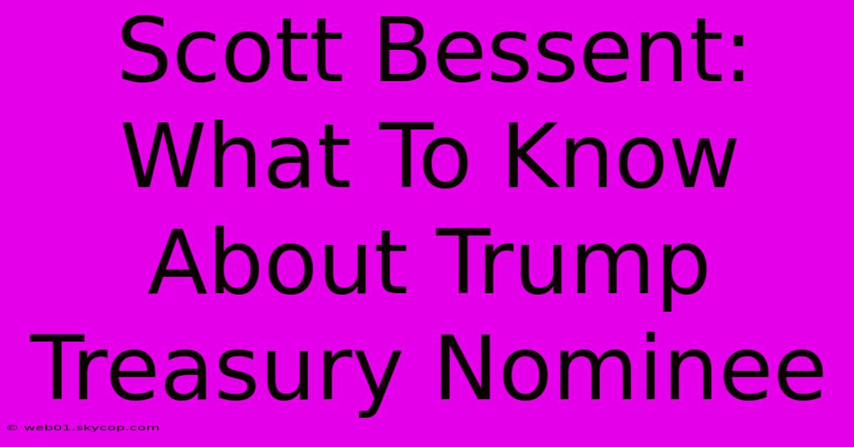 Scott Bessent: What To Know About Trump Treasury Nominee 