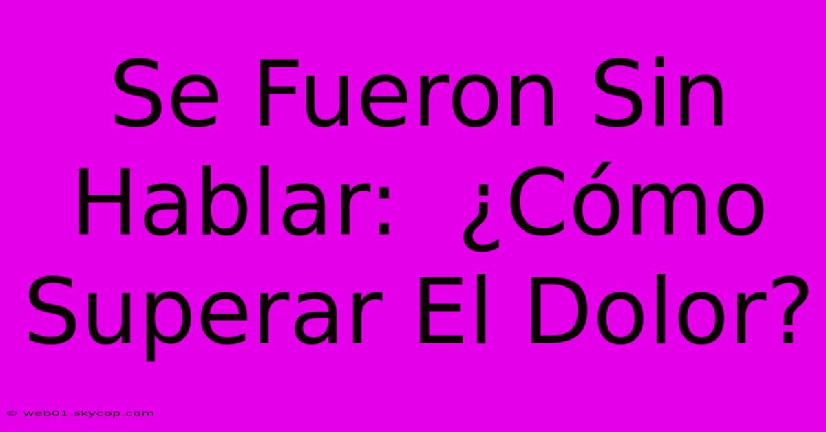 Se Fueron Sin Hablar:  ¿Cómo Superar El Dolor?