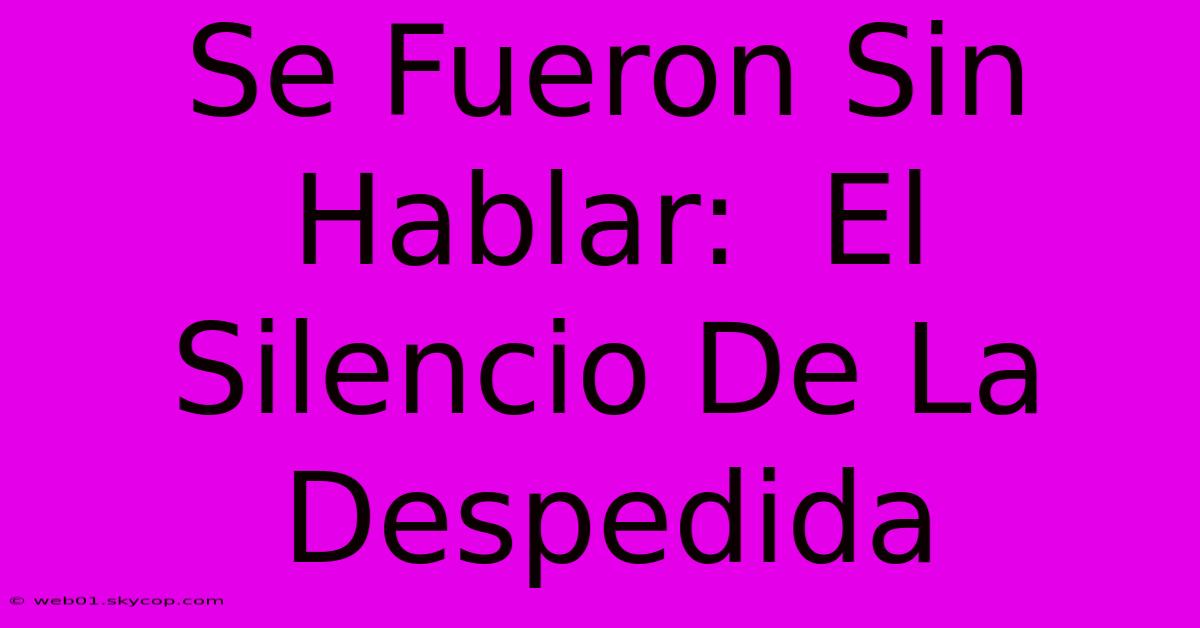 Se Fueron Sin Hablar:  El Silencio De La Despedida