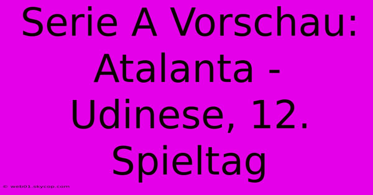 Serie A Vorschau: Atalanta - Udinese, 12. Spieltag 