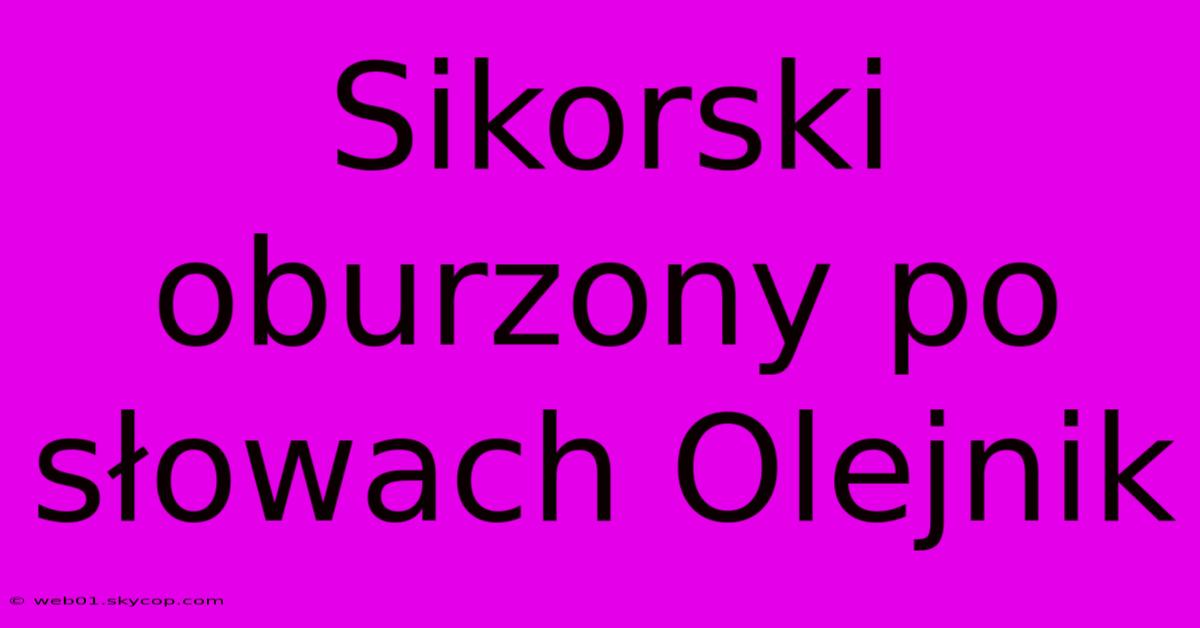 Sikorski Oburzony Po Słowach Olejnik