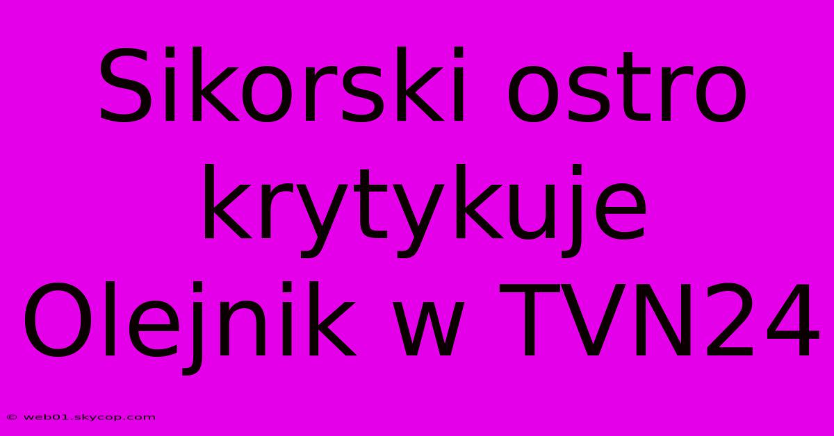 Sikorski Ostro Krytykuje Olejnik W TVN24