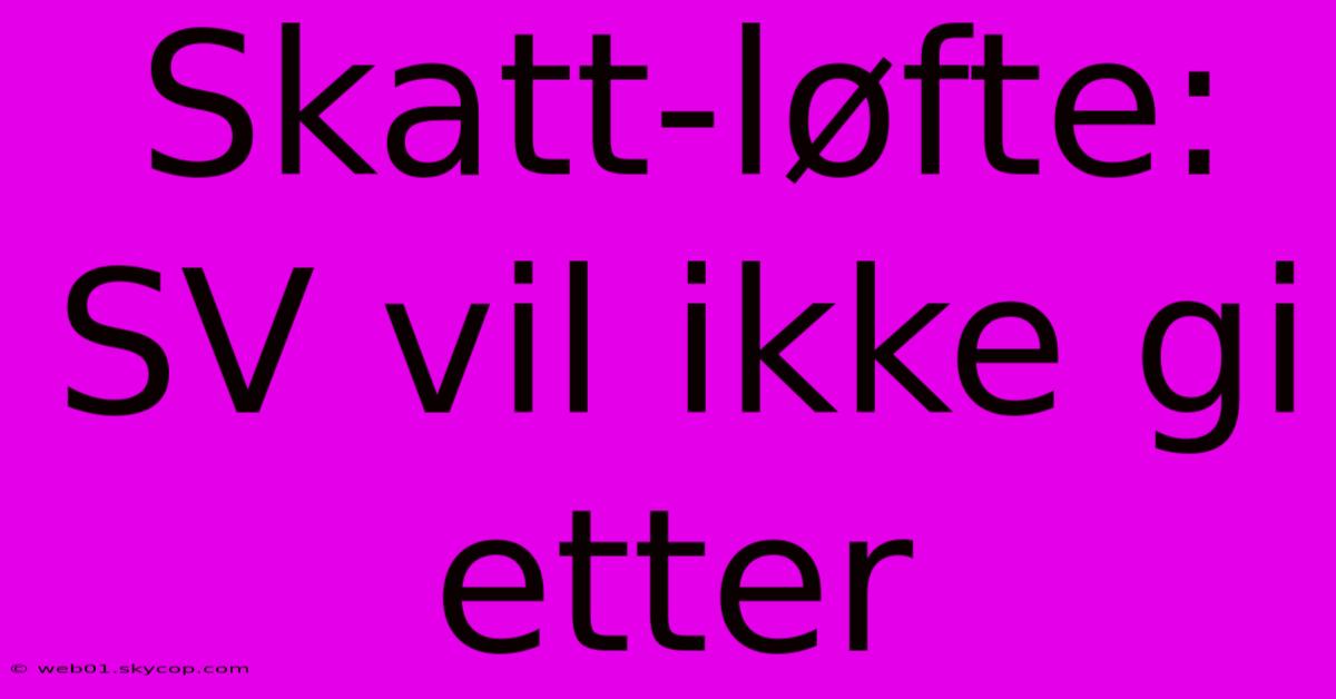 Skatt-løfte: SV Vil Ikke Gi Etter