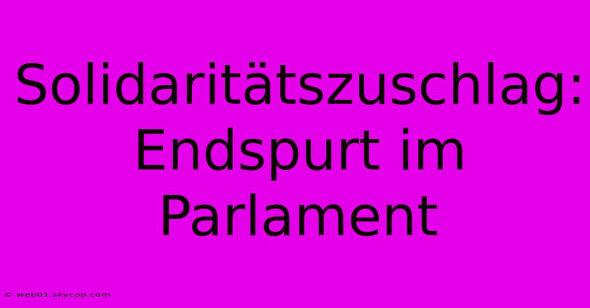 Solidaritätszuschlag: Endspurt Im Parlament