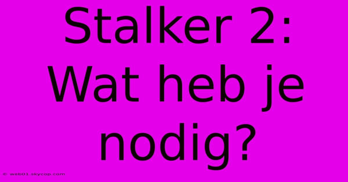 Stalker 2: Wat Heb Je Nodig?