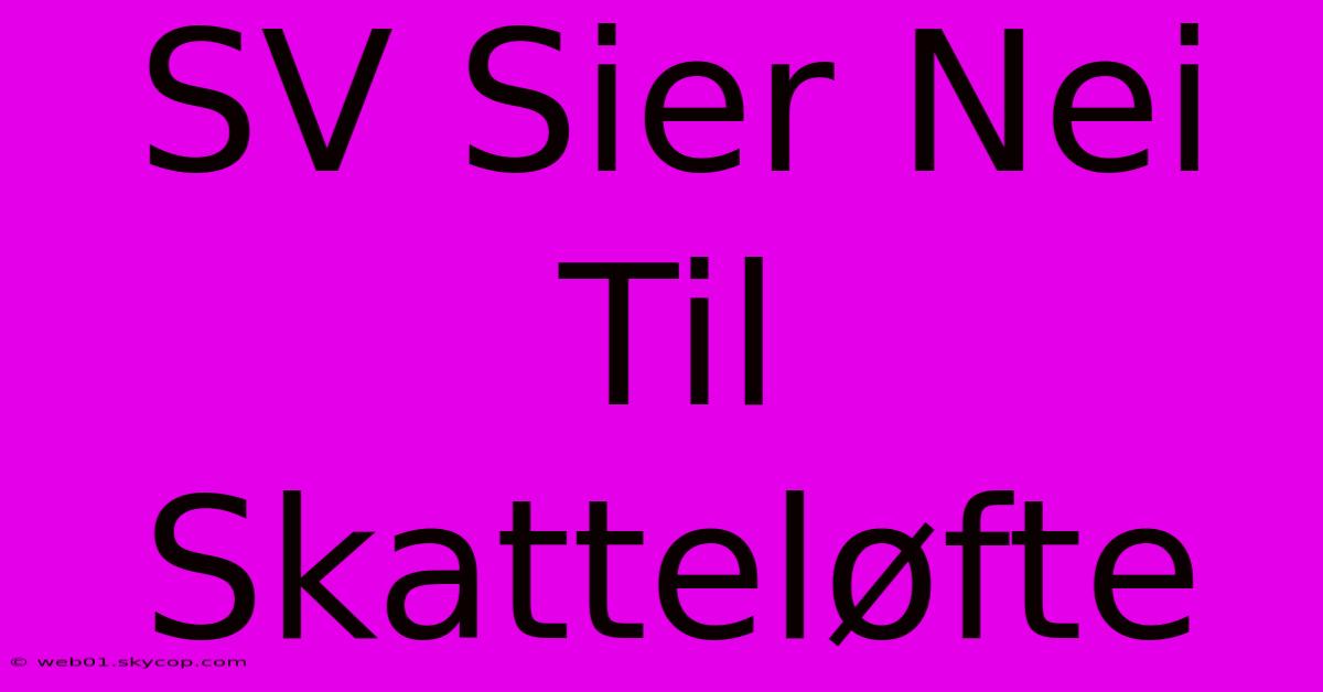 SV Sier Nei Til Skatteløfte