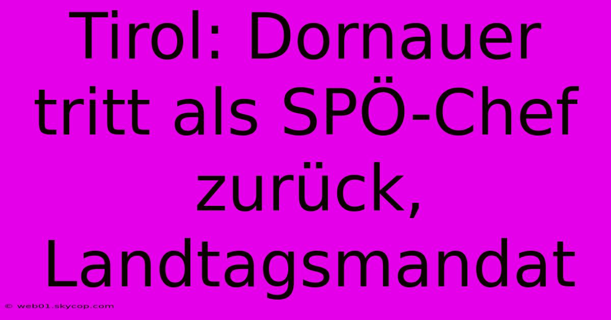 Tirol: Dornauer Tritt Als SPÖ-Chef Zurück, Landtagsmandat