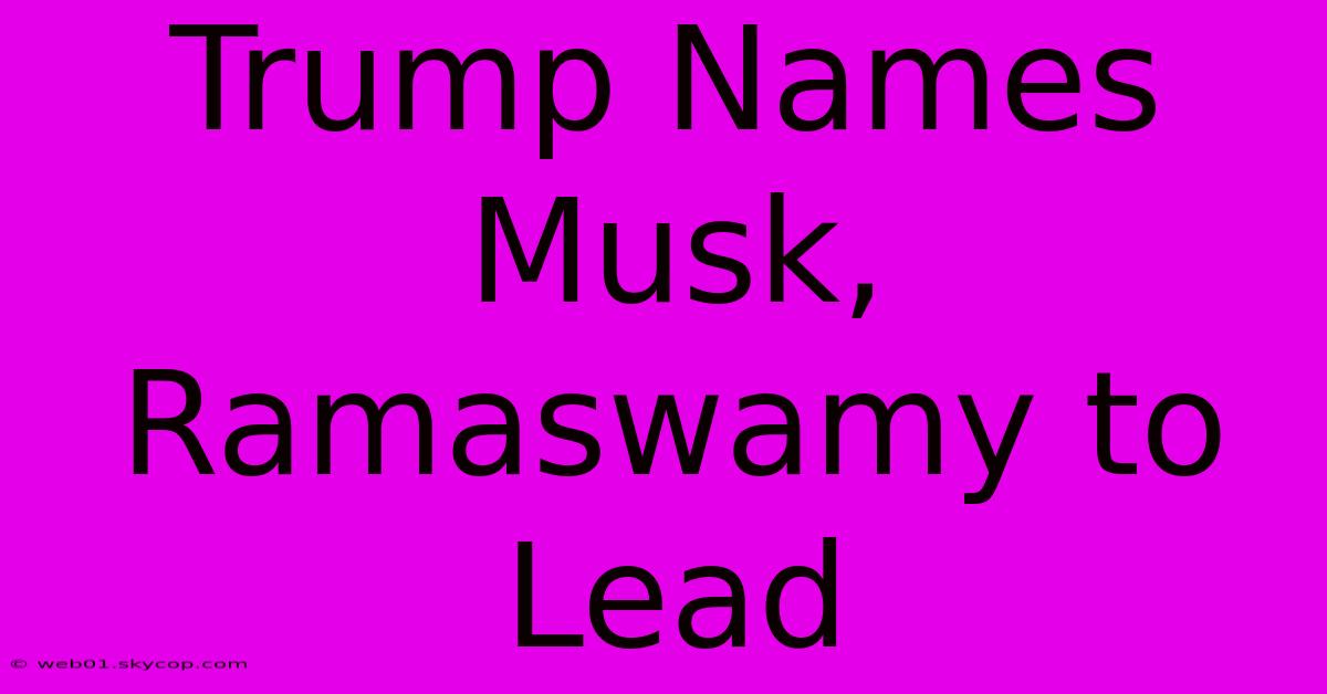 Trump Names Musk, Ramaswamy To Lead