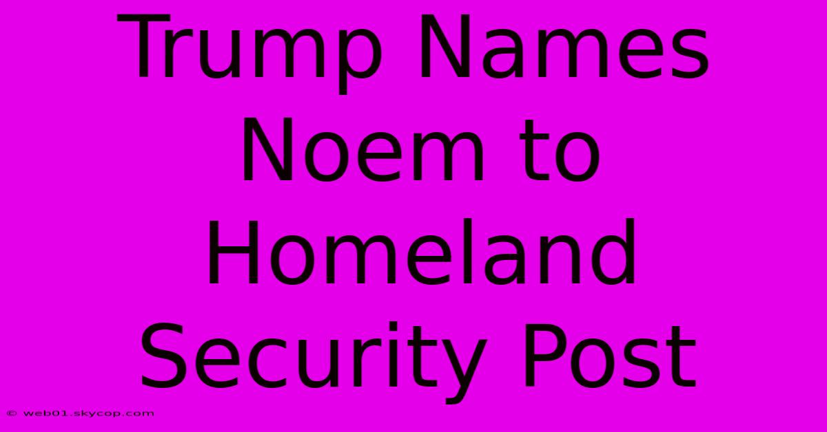 Trump Names Noem To Homeland Security Post 