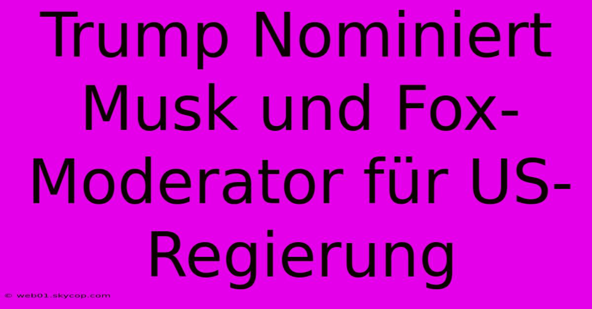 Trump Nominiert Musk Und Fox-Moderator Für US-Regierung