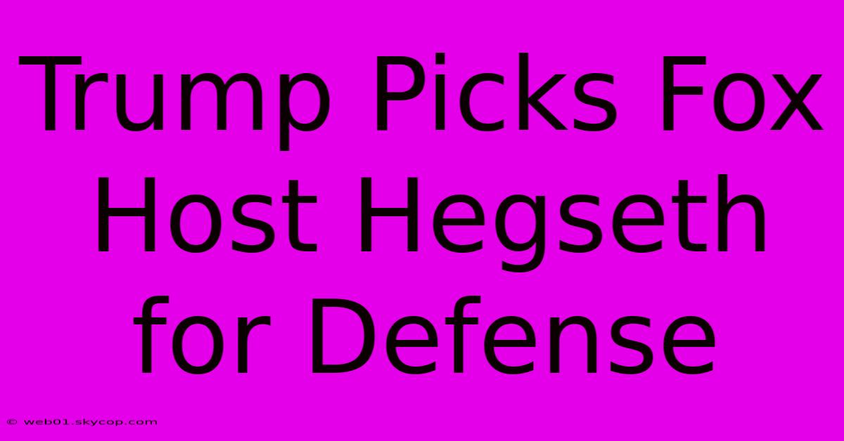 Trump Picks Fox Host Hegseth For Defense