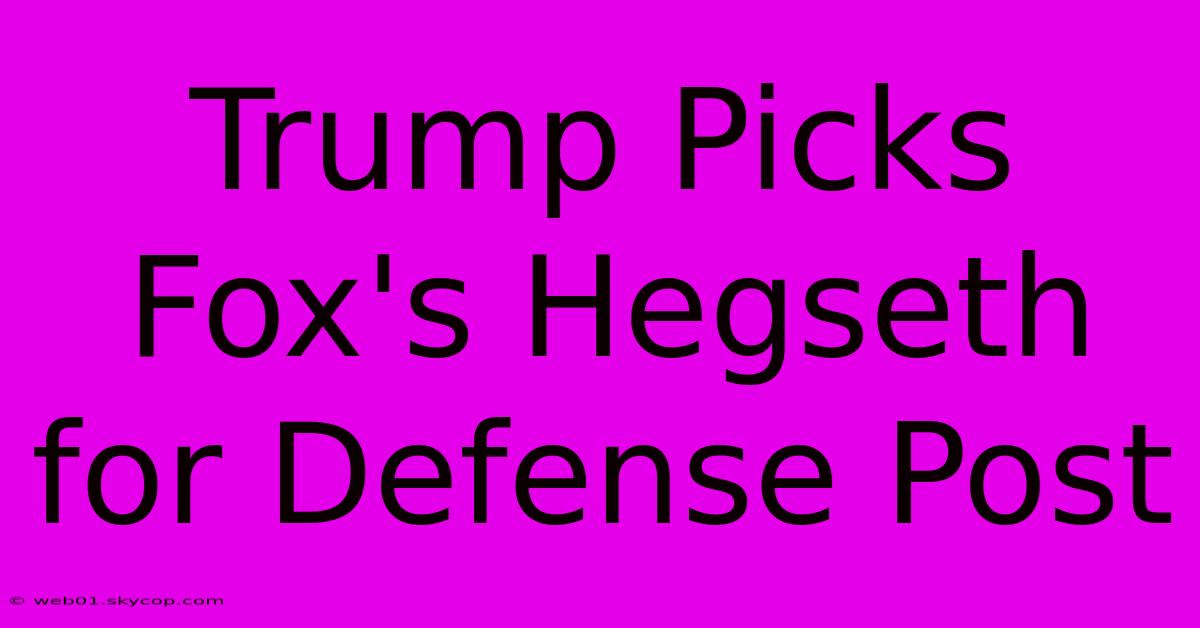 Trump Picks Fox's Hegseth For Defense Post