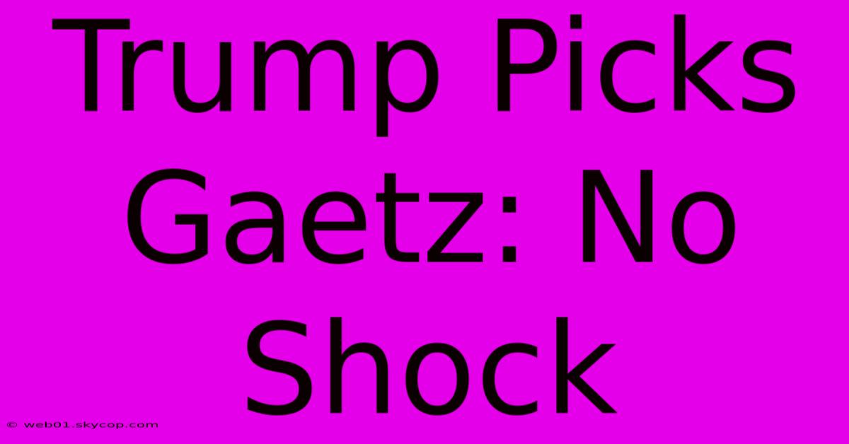 Trump Picks Gaetz: No Shock