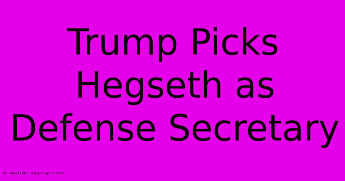 Trump Picks Hegseth As Defense Secretary