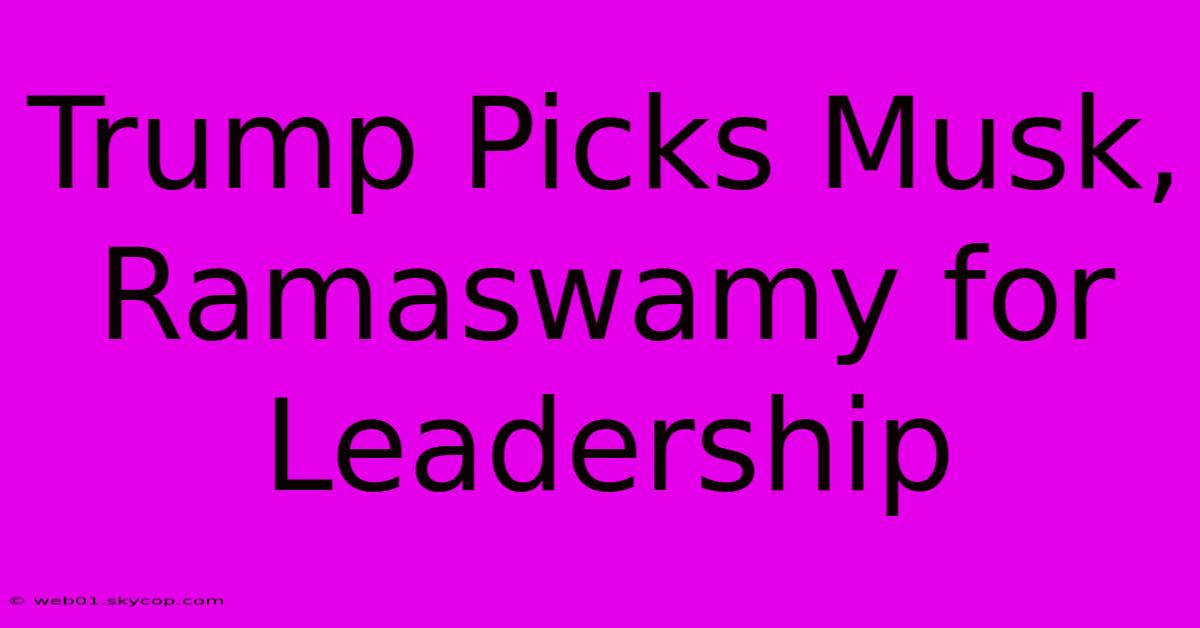 Trump Picks Musk, Ramaswamy For Leadership