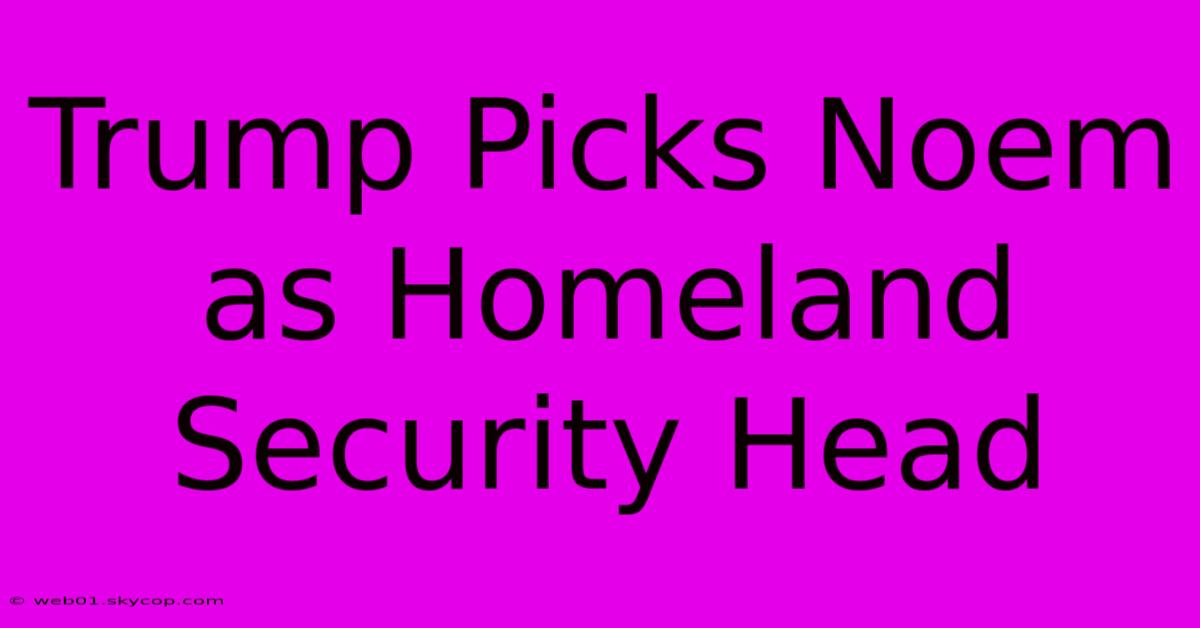 Trump Picks Noem As Homeland Security Head