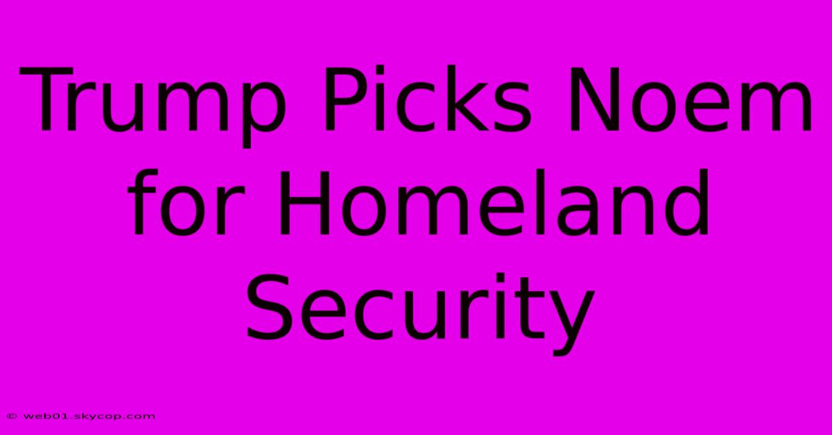 Trump Picks Noem For Homeland Security