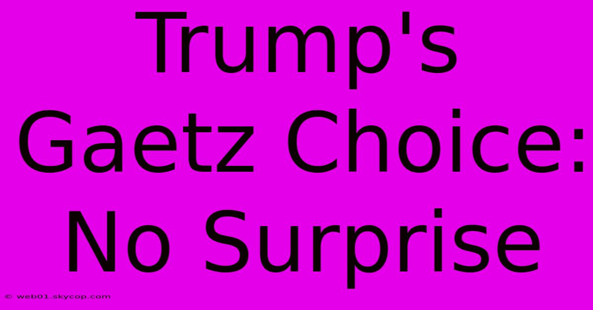 Trump's Gaetz Choice: No Surprise