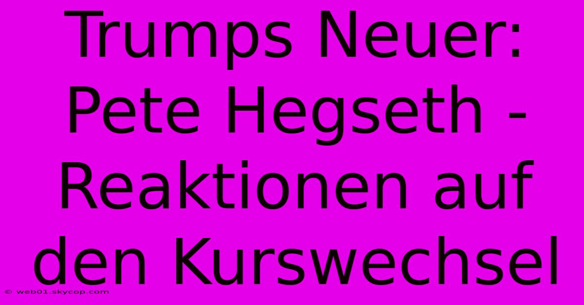 Trumps Neuer: Pete Hegseth - Reaktionen Auf Den Kurswechsel