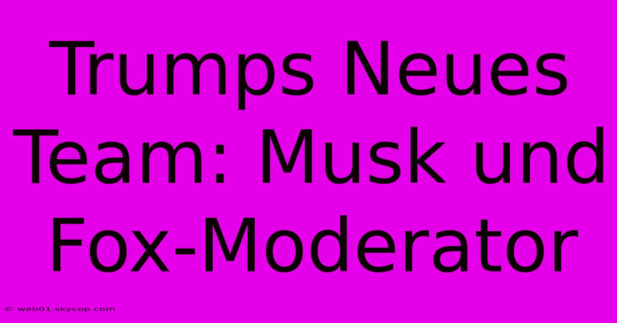 Trumps Neues Team: Musk Und Fox-Moderator