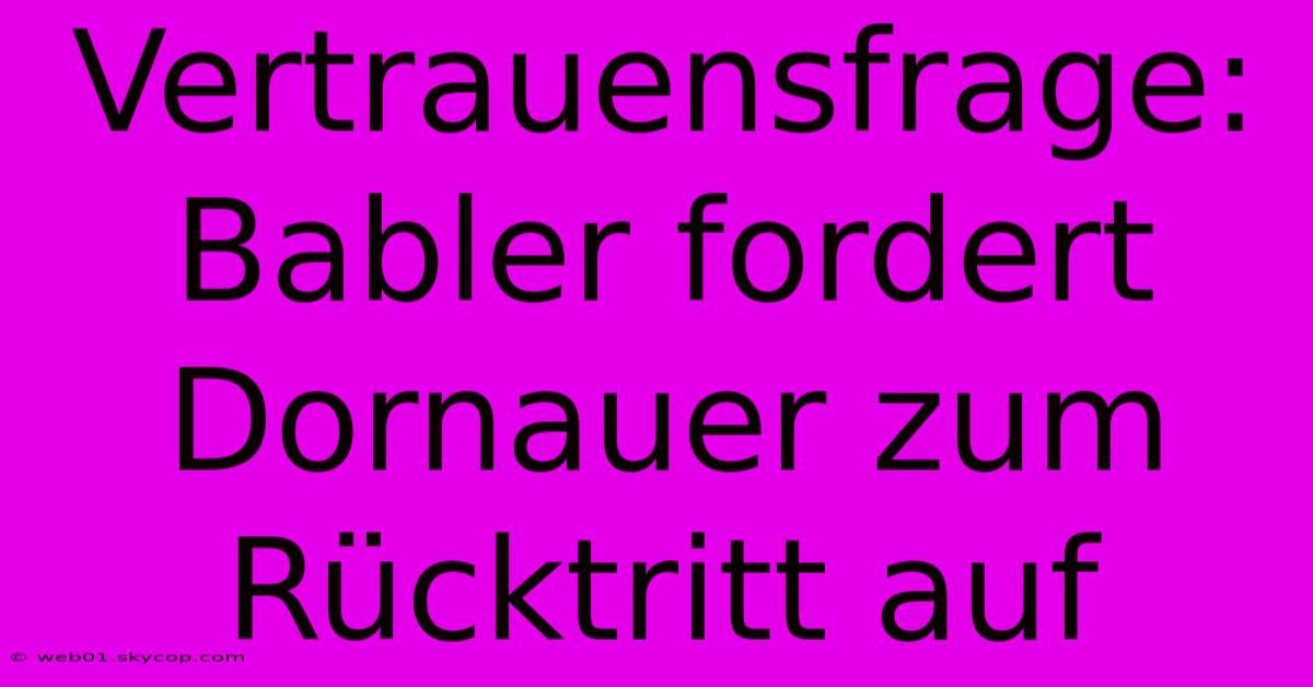 Vertrauensfrage: Babler Fordert Dornauer Zum Rücktritt Auf