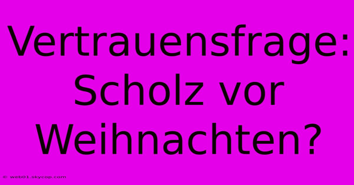 Vertrauensfrage: Scholz Vor Weihnachten?