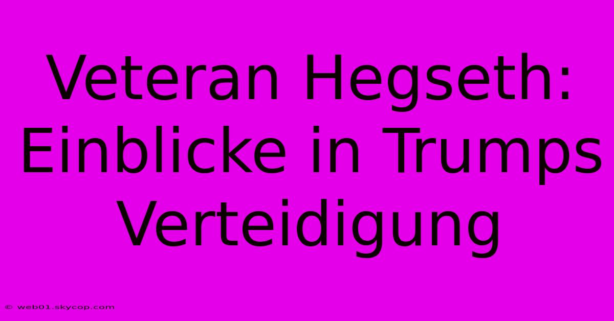 Veteran Hegseth: Einblicke In Trumps Verteidigung