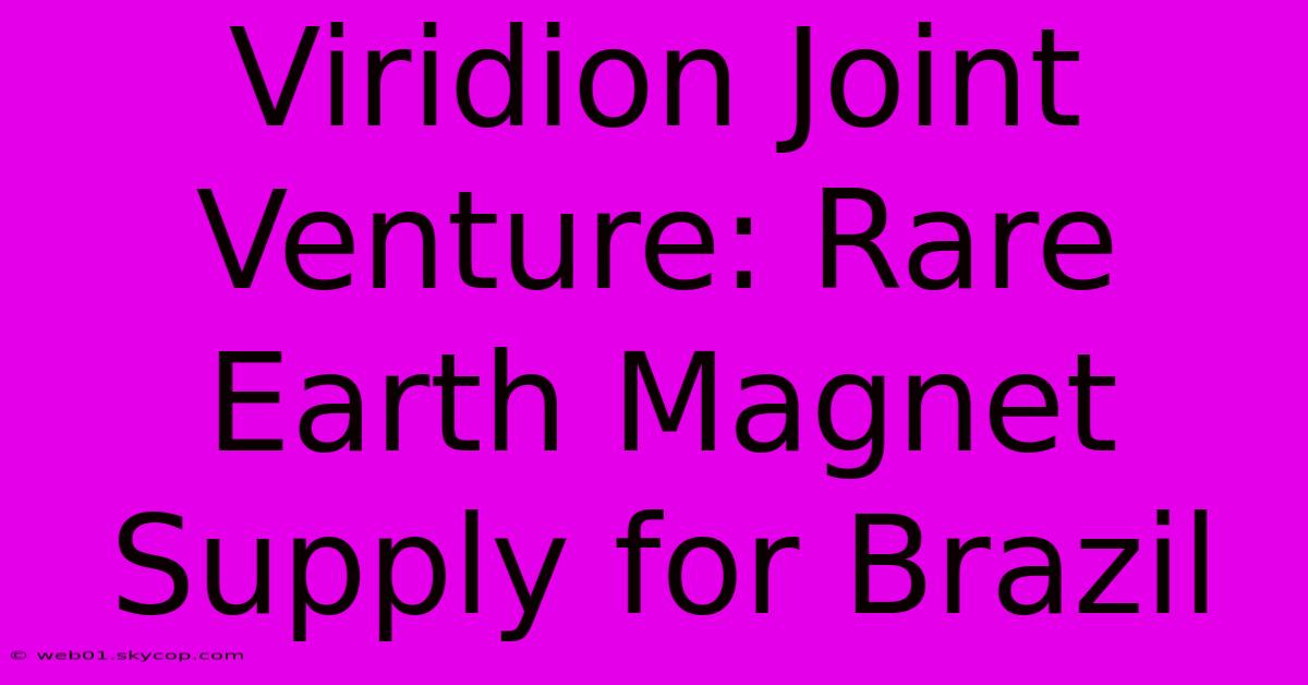 Viridion Joint Venture: Rare Earth Magnet Supply For Brazil 