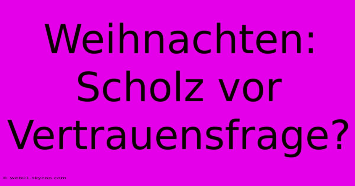 Weihnachten: Scholz Vor Vertrauensfrage?