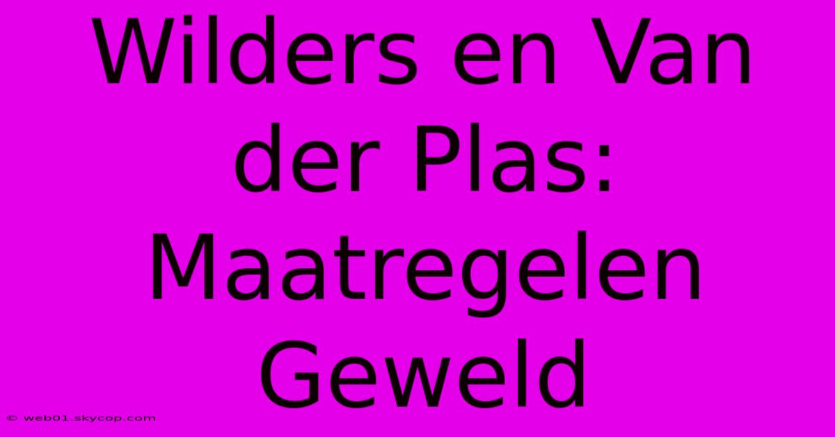 Wilders En Van Der Plas: Maatregelen Geweld 