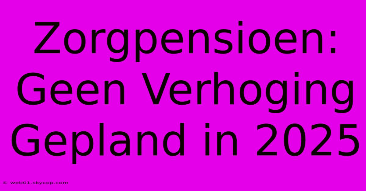 Zorgpensioen: Geen Verhoging Gepland In 2025